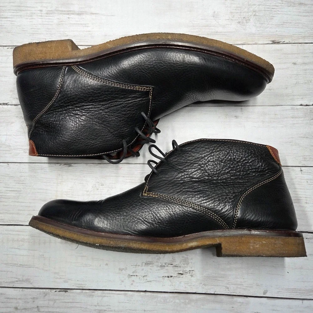 Johnston & Murphy Chukka Boots Men 12M Black 25-2021 Leather Memory Foam Damaged